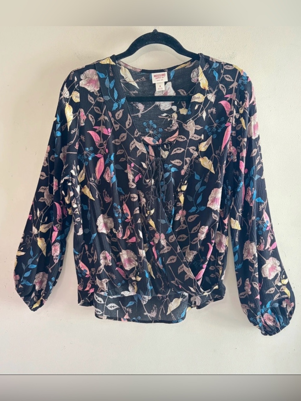 Mossimo Surplice Neckline Long Balloon Sleeve Cottagecore Print Blouse, Medium